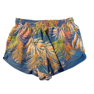 ATHLETIC WORKS, WOMENS BLUE TROPICAL DRIWORKS SHORTS L 12-14